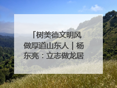 树美德文明风 做厚道山东人｜杨东亮：立志做龙居的“小丸童”
